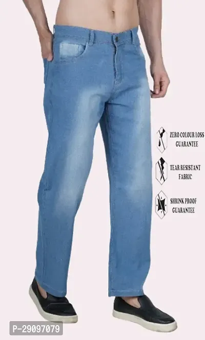 Mevan Baggy Fit Cotton Blend Baggy Sky Blue Plain Jeans-thumb0