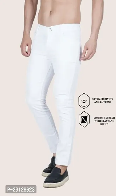 Mevan Slim Fit Cotton Blend White Plain Jeans