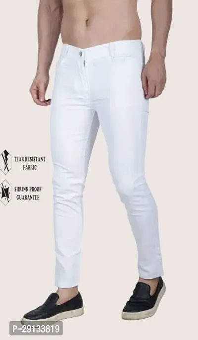 Mevan Slim Fit Cotton Blend White Plain Jeans