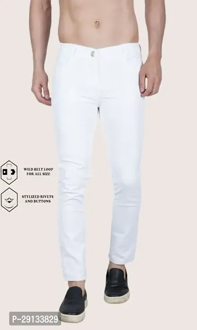 Mevan Slim Fit Cotton Blend White Plain Jeans