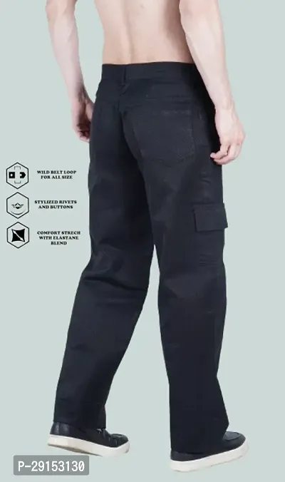 Mevan Baggy Fit Cotton Blend Baggy Black Pocket Jeans-thumb3