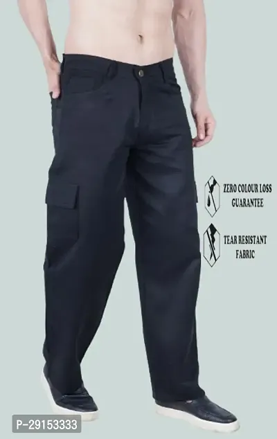 Mevan Baggy Fit Cotton Blend Baggy Black Pocket Jeans