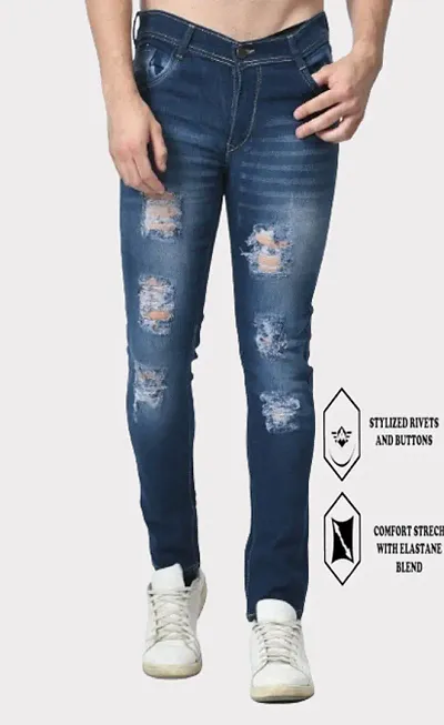 Mevan Slim Fit Cotton Blend Blue Rough Jeans