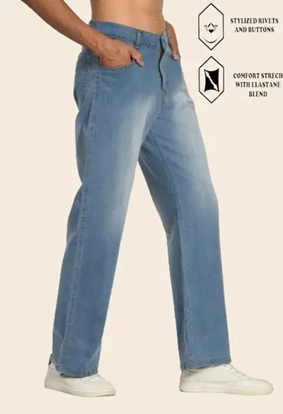 Linaria Baggy Fit Cotton Blend Baggy Sky Blue Plain Jeans