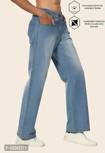 Linaria Baggy Fit Cotton Blend Sky Blue Plain Jeans