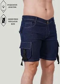 Linaria Regular Fit Denim Shorts Pocket Dark Blue-thumb3