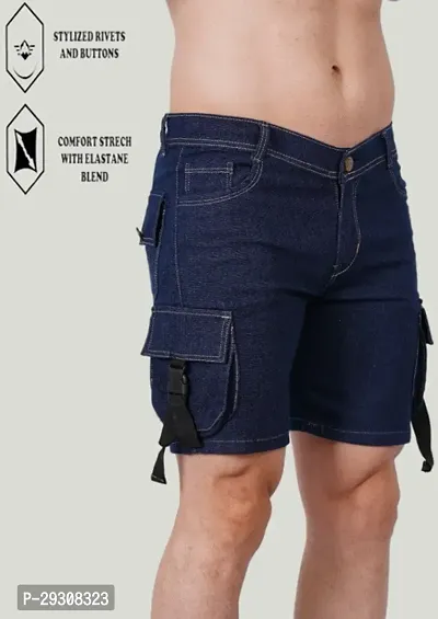 Linaria Regular Fit Denim Shorts Pocket Dark Blue-thumb4