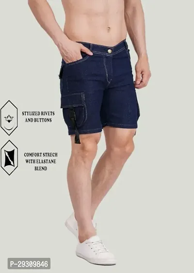 Linaria Regular Fit Denim Shorts Pocket Dark Blue-thumb0