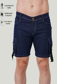 Linaria Regular Fit Denim Shorts Pocket Dark Blue-thumb2