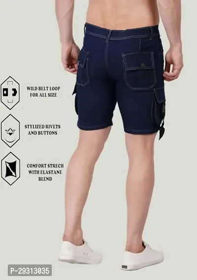 Linaria Regular Fit Denim Shorts Pocket Dark Blue-thumb2