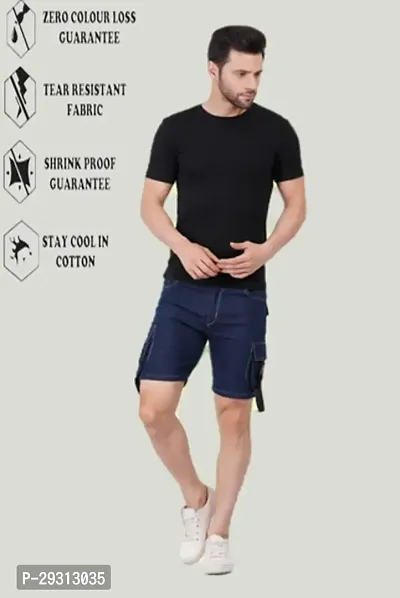 Linaria Regular Fit Denim Shorts Pocket Dark Blue-thumb3