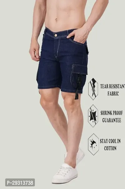 Mevan Regular Fit Denim Shorts Pocket Dark Blue