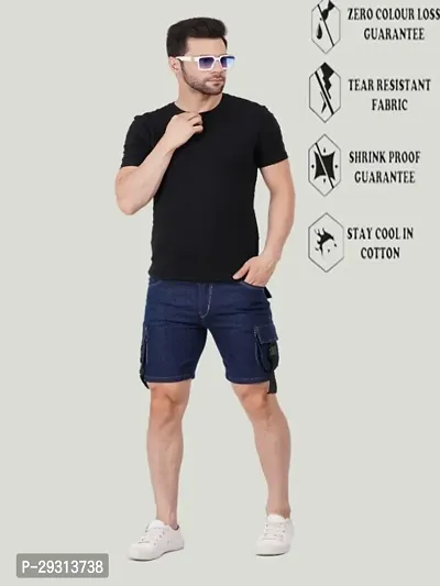 Mevan Regular Fit Denim Shorts Pocket Dark Blue-thumb3