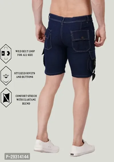 Mevan Regular Fit Denim Shorts Pocket Dark Blue-thumb2