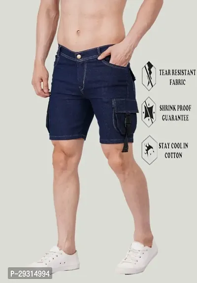 Mevan Regular Fit Denim Shorts Pocket Dark Blue-thumb0