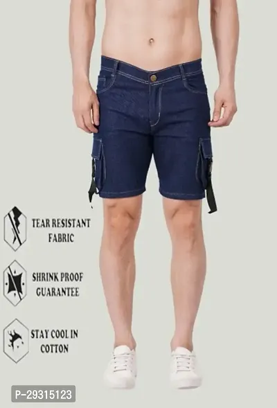 Mevan Regular Fit Denim Shorts Pocket Dark Blue-thumb0