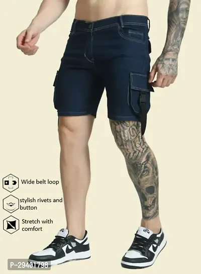 Mevan Regular Fit Denim Shorts Pocket Dark Blue-thumb0