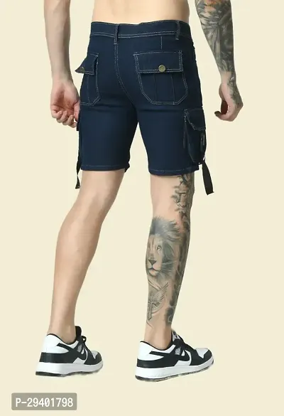 Mevan Regular Fit Denim Shorts Pocket Dark Blue-thumb2