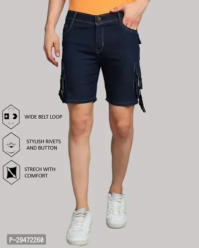 Linaria Regular Fit Denim Shorts Pocket Dark Blue