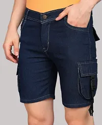 Linaria Regular Fit Denim Shorts Pocket Dark Blue-thumb3