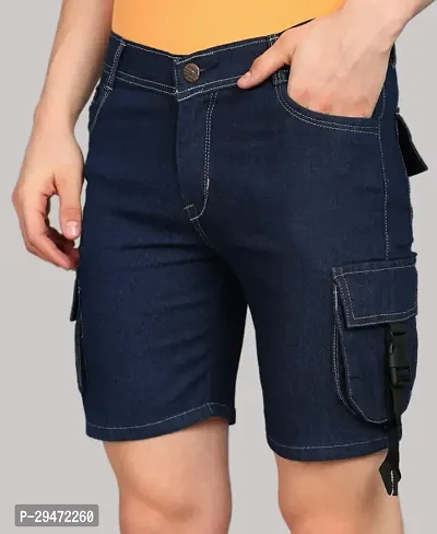 Linaria Regular Fit Denim Shorts Pocket Dark Blue-thumb4