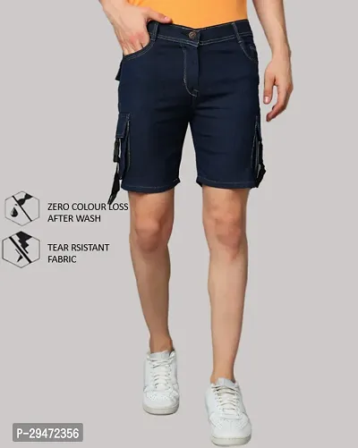 Mevan Regular Fit Denim Shorts Pocket Dark Blue-thumb0