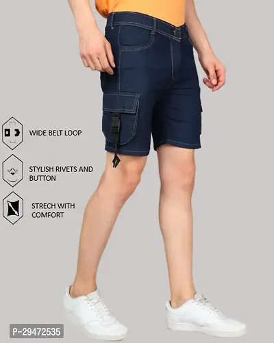 Mevan Regular Fit Denim Shorts Pocket Dark Blue-thumb0
