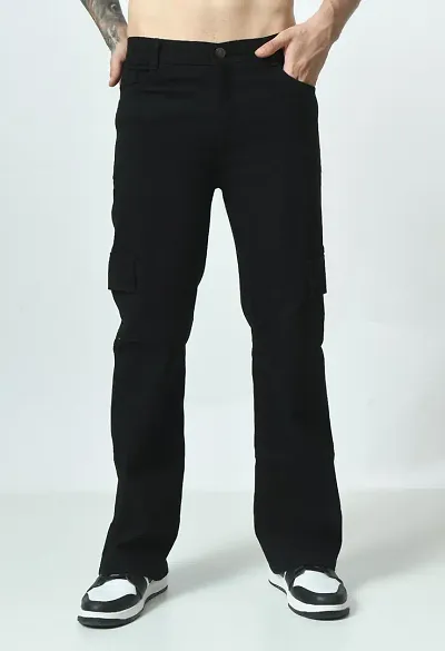 Linaria Baggy Fit Denim Black Pocket Jeans For Men