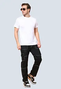 Trendy Black Regular Fit Denim  White Pocket Jeans For Men-thumb1