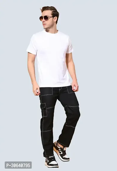 Trendy Black Regular Fit Denim  White Pocket Jeans For Men-thumb2