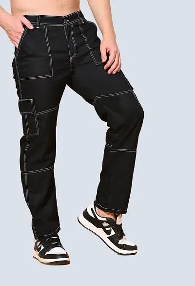 Trendy Black Regular Fit Denim White Pocket Jeans For Men