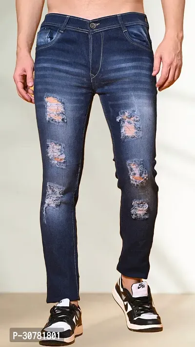 Trendy Blue Tapered Fit Denim Blue Rough Jeans For Men