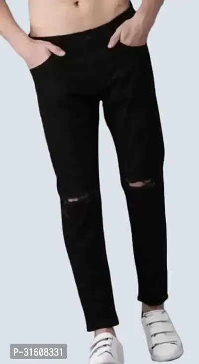 Trendy Black Denim Solid Jeans For Men-thumb0