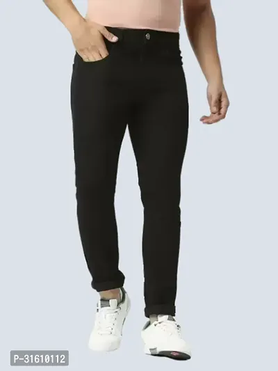 Trendy Black Denim Solid Jeans For Men-thumb0