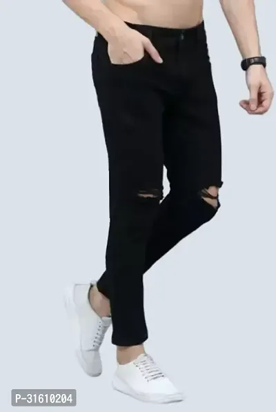 Trendy Black Denim Solid Jeans For Men-thumb0