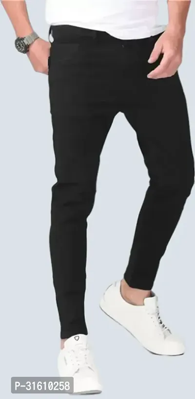 Trendy Black Denim Solid Jeans For Men-thumb0