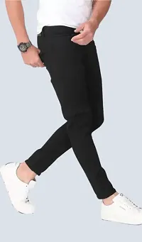 Trendy Black Denim Solid Jeans For Men-thumb1