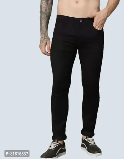 Trendy Black Denim Solid Jeans For Men-thumb0