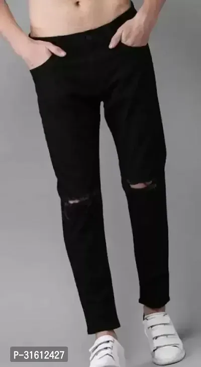 Trendy Black Denim Solid Jeans For Men-thumb0