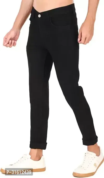 Trendy Black Denim Solid Jeans For Men-thumb0