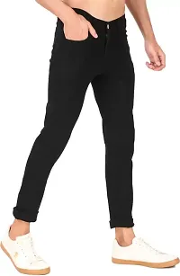 Trendy Black Denim Solid Jeans For Men-thumb1