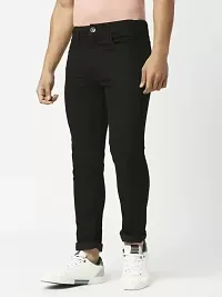 Trendy Black Denim Solid Jeans For Men-thumb1