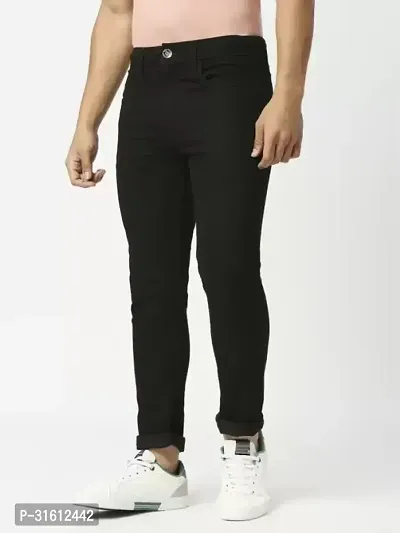 Trendy Black Denim Solid Jeans For Men-thumb2