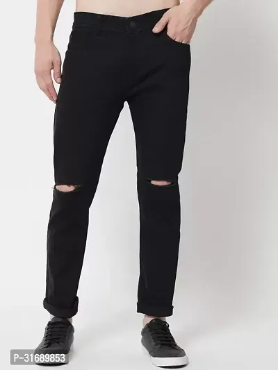 Mevan Tapered Fit Denim Black Knee Cut  Jeans-thumb0