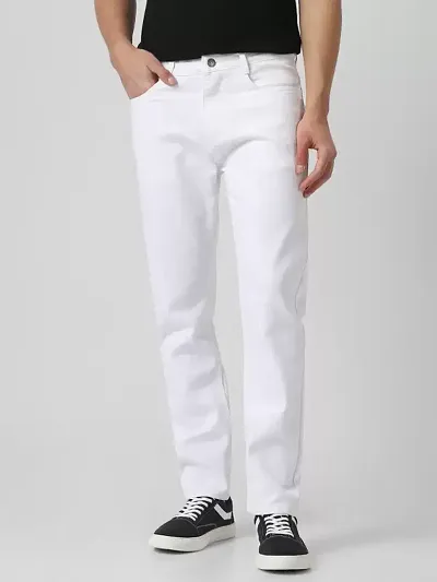 Stylish Cotton Blend Solid Mid-Rise Jeans For Men