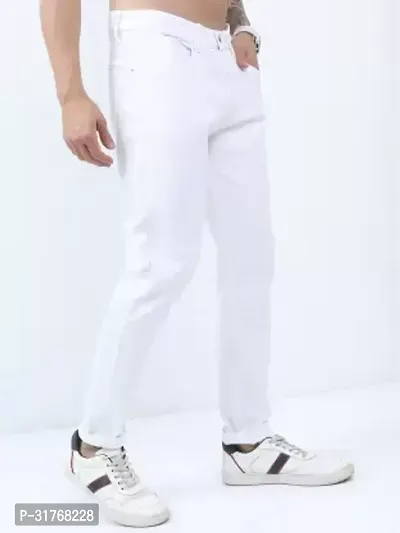 Linaria Slim Fit Denim White Plain Jeans-thumb3