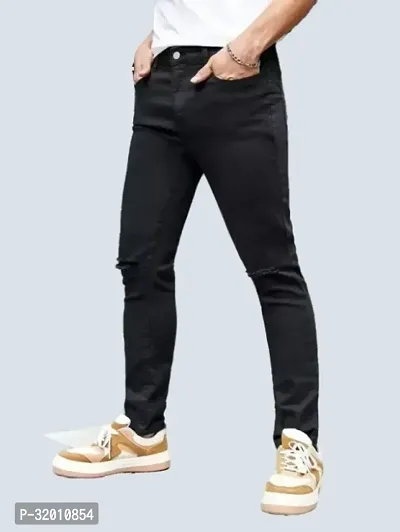 Mevan Slim Fit Denim Black Knee Cut Jeans