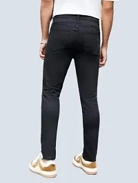 Mevan Slim Fit Denim Black Knee Cut Jeans-thumb2