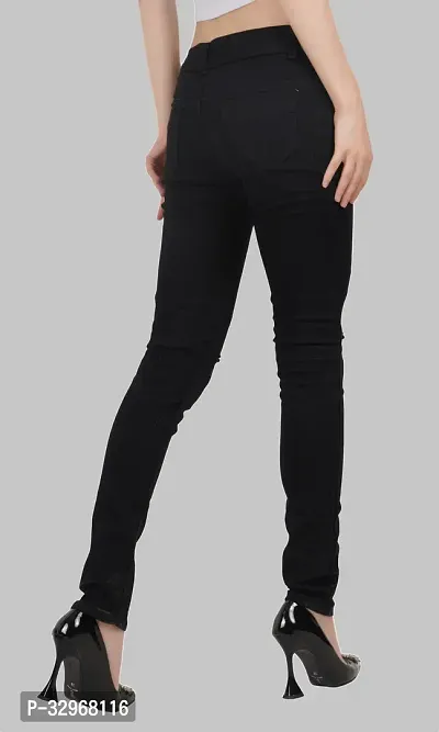 Linaria Tapered Fit Denim Women Black Knee Cut Jeans-thumb2