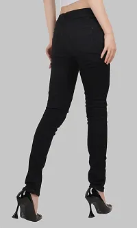 Linaria Tapered Fit Denim Women Black Knee Cut Jeans-thumb1